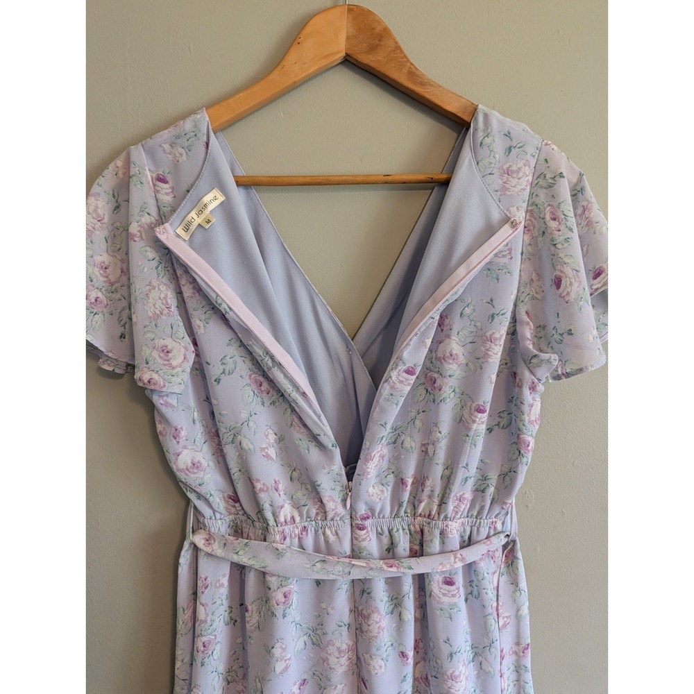 Pastel Floral Dress Fairy Coquette Twee Flutter Sleeve Purple Medium Faux Wrap - Picture 14 of 16